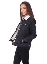 Load image into Gallery viewer, Black Denim Fur Lined Jacket
