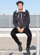 Load image into Gallery viewer, Black Denim Fur Lined Jacket
