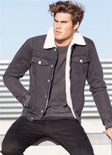 Load image into Gallery viewer, Black Denim Fur Lined Jacket
