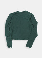 Load image into Gallery viewer, Bottle Green Plush Frill Skivvy
