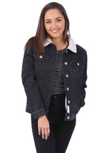 Load image into Gallery viewer, Black Denim Fur Lined Jacket
