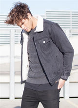 Load image into Gallery viewer, Black Denim Fur Lined Jacket
